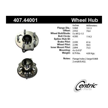 Centric Premium Hub and Bearing Assembly; With Integral ABS, Parts 407.44001